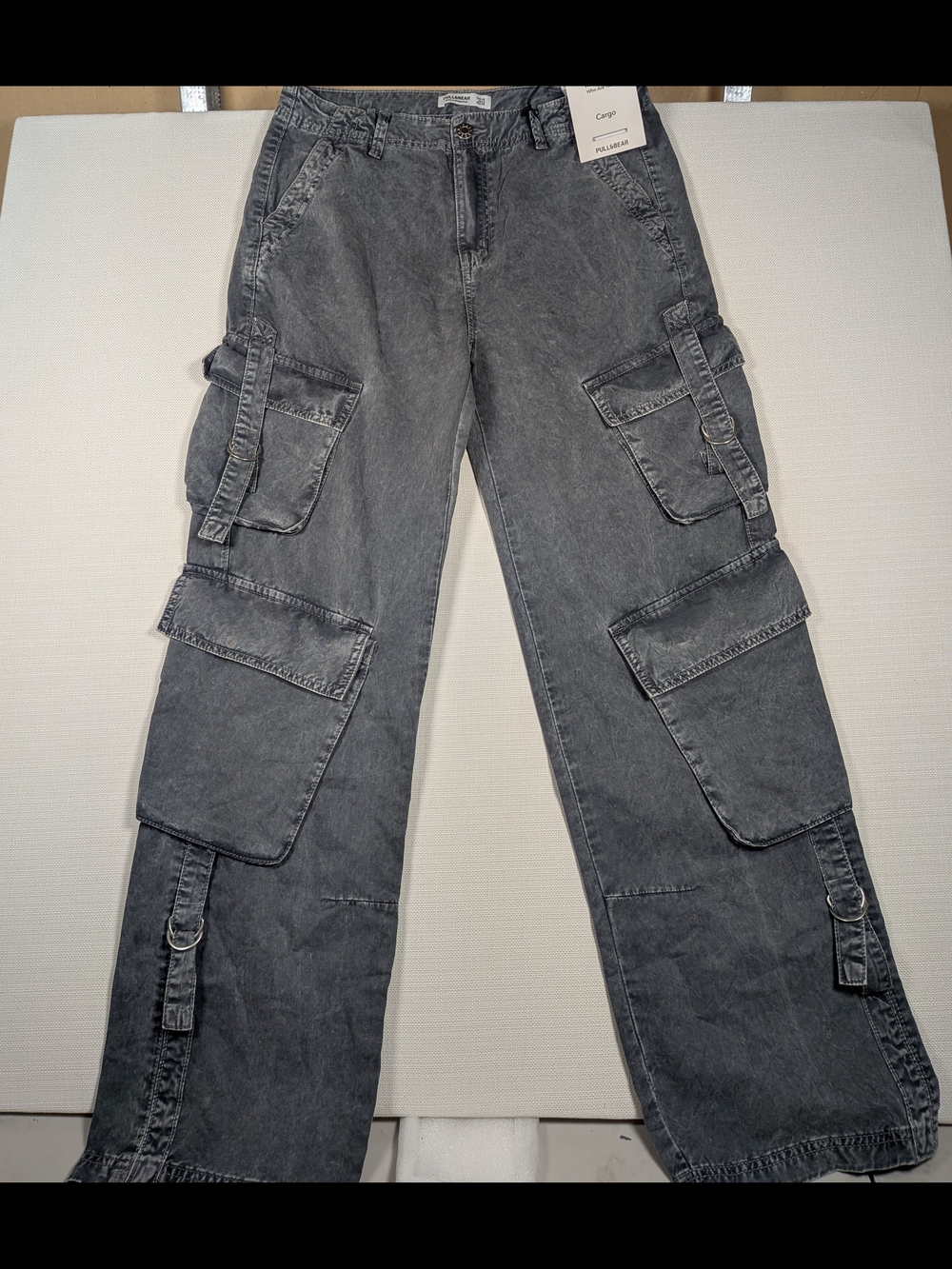 Pull&Bear  Washed Gray Cargo Jeans - Relaxed Fit